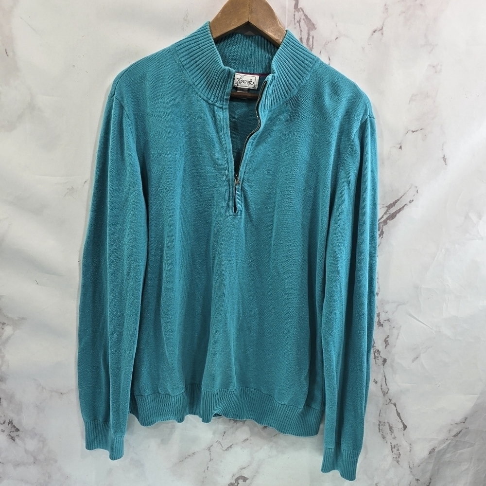 Foxcroft Sweater Womens XXL 2XL Blue Quarter Half Zip Pullover Cotton Mock